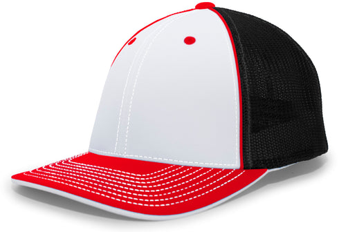 Pacific Headwear Trucker Flexfit® Cap, Size S/M (404M), Color 'WhiteBlackRed'